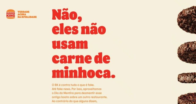 Burger King veicula anúncio em favor do McDonald's para desmentir boato da carne de minhoca • B9